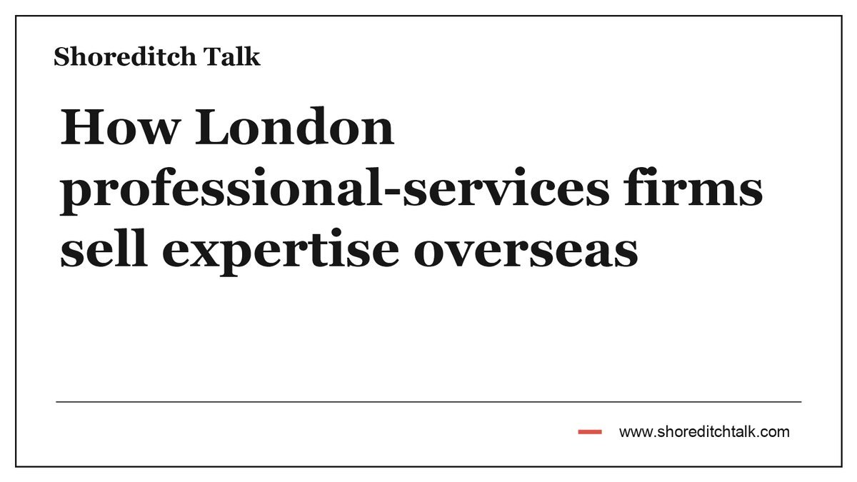 Border-only Shoreditch Talk cover for How London professional-services firms sell expertise overseas on a plain white background.