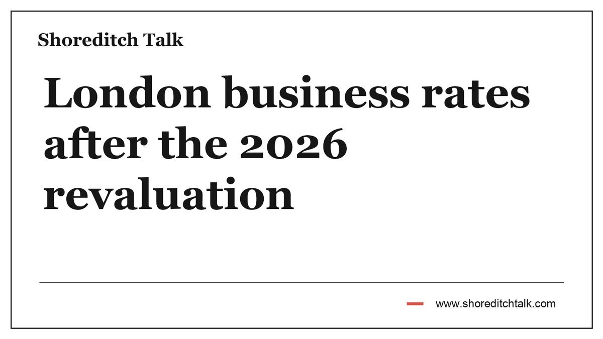 Border-only Shoreditch Talk cover for London business rates after the 2026 revaluation on a plain white background.