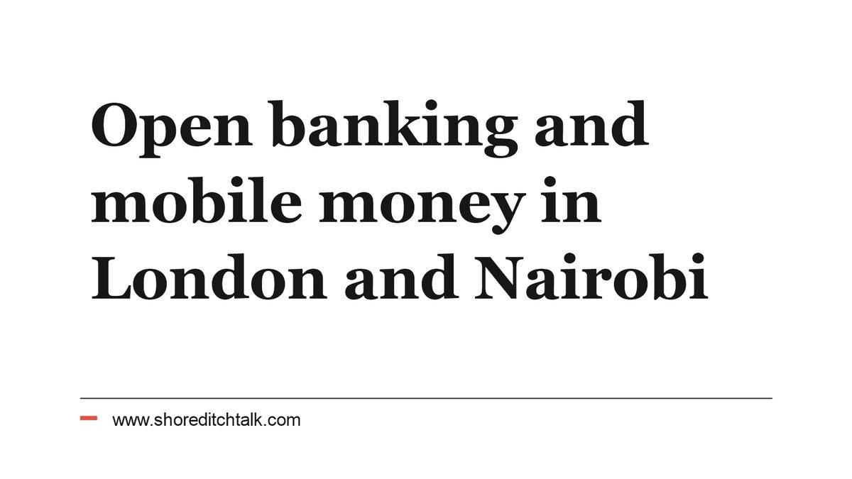 A bank API user in London and a mobile-money agent interaction in Nairobi